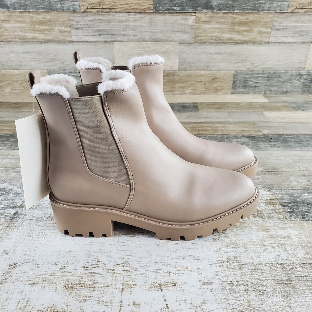 The Drop Campbell Womens Chelsea Boot Sz 12 M Taupe Leather Sherpa Mid Top